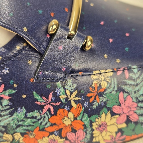 Talbots India Ink Blue Floral Flats Women's 10.5 M Brass Bit Loafers Leather NEW - Picture 4 of 8